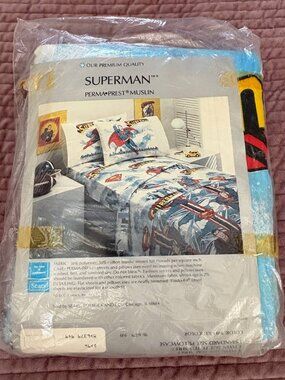 1978 Superman Twin Sheet Set Sears Perma-Prest Muslin NEW Old Stock